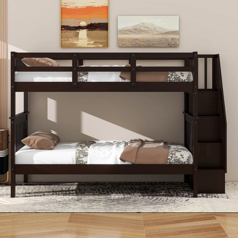 Lit superposé double en bois avec rangement, Espresso