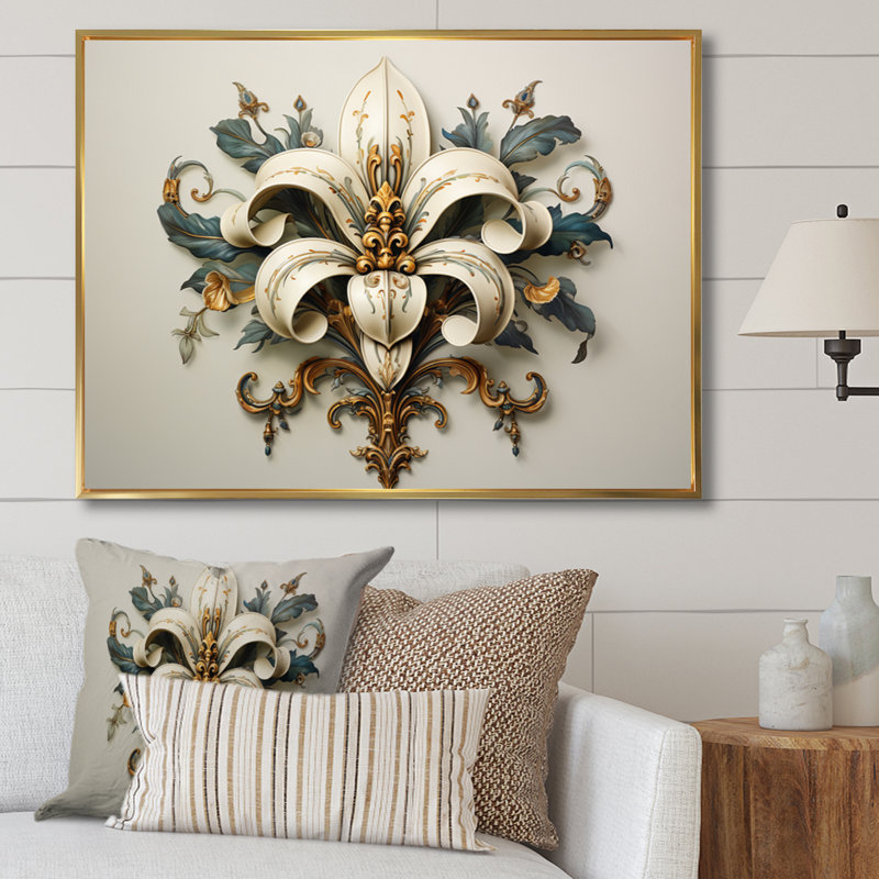 Fleur-De-Lis A Lilly Flower Ii - Symbols Wall Art, H 30 po x l 40 po x P 1,5 po, Cadre flottant doré