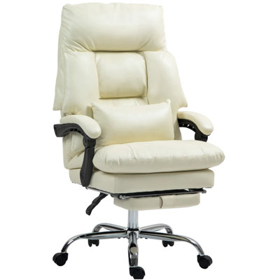 Fauteuil de bureau confortable à haut dossier en similicuir blanc crème pour une utilisation moderne