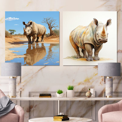 Ensemble de 2 décorations murales majestueuses Rhinocéros en Afrique I - Rhinocéros