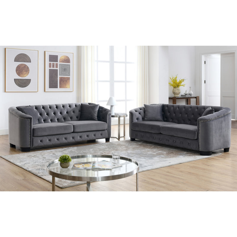 Canapé 3 places + canapé 3 places gris velours, Gris