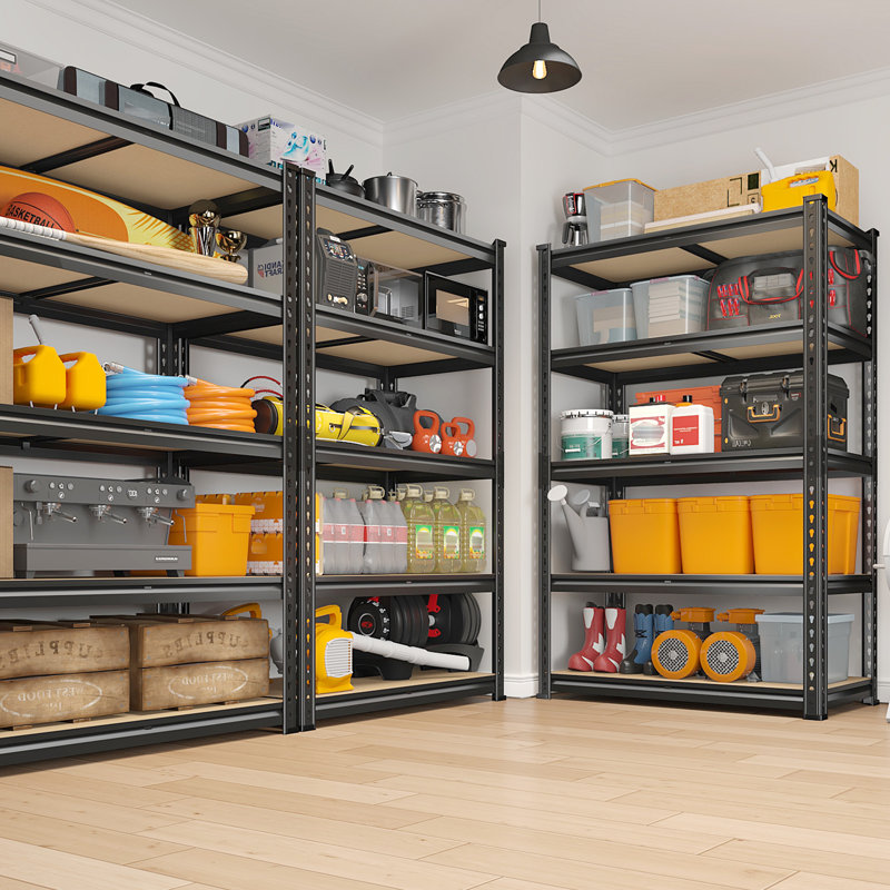 Meaghann 72" H Metal Adjustable Shelving Unit, 5-Tiers Heavy Duty Boltless Storage Shelves, 72" H x 35.5" W x 12" D, Black