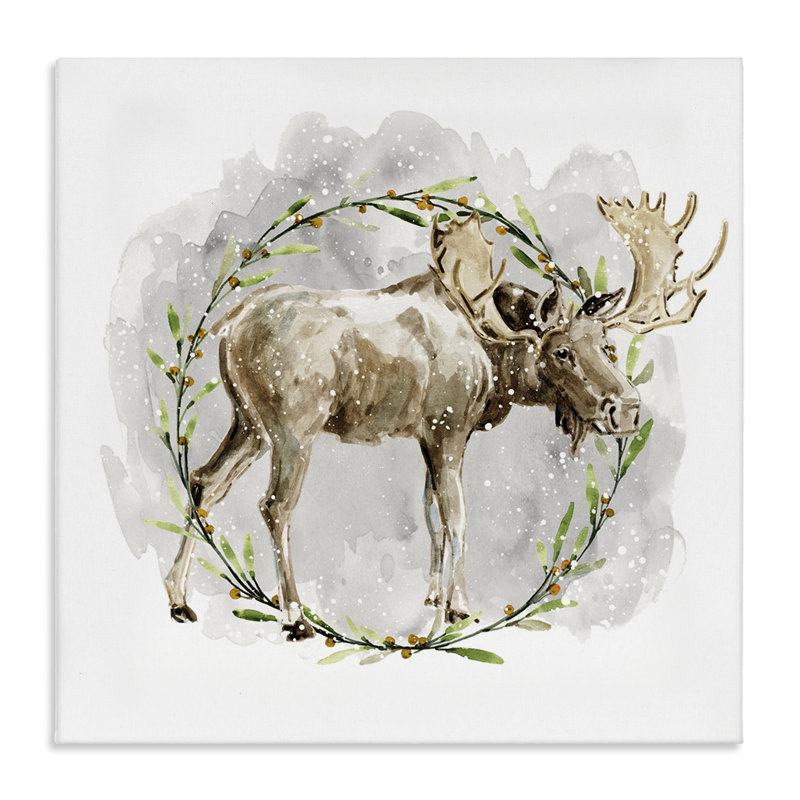 «Rustic Moose with Wreath», art mural sur toile par Carol Robinson, H 30 po x l 30 po