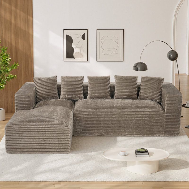 Canapé modulaire surdimensionné avec coussins Adame Boneless Compression, Face à la gauche, Velours côtelé Camel‌, Forme en L