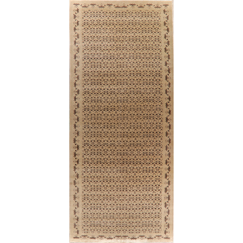 Tapis de couloir unique en laine noué à la main beige / brun 7 pi 11 po x 19 pi 1 po Niyema des années 1960