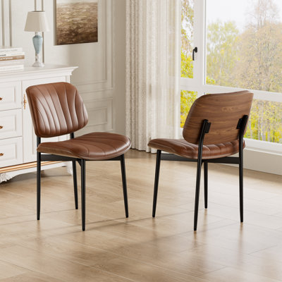  Faux Leather Dining Chairs Set of 2, Mid-Century Modern Upholstered Side Chairs with Wood Frame for Dining Rooms,Kitchens,Living rooms