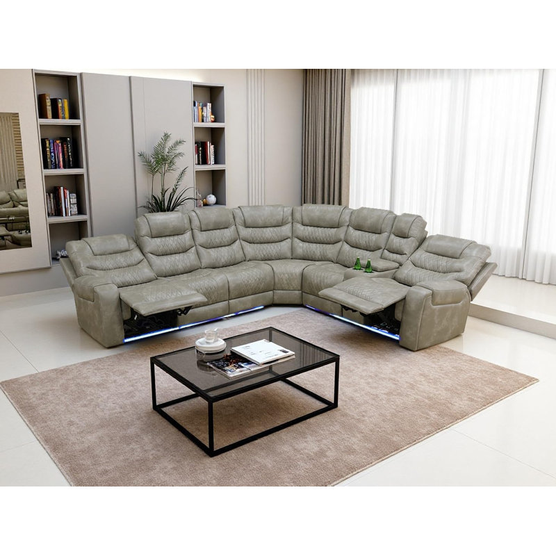 3-Piece Power-Reclining Sectional Sofa With Storage Console, LED Lighting, Cup Holders & USB Charging Ports