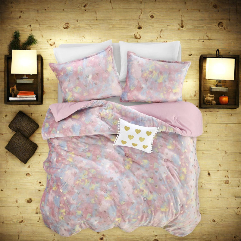 Ensembles de literie en peluche moderne, édredon et oreiller en polyester, motif de cœur pour la maison