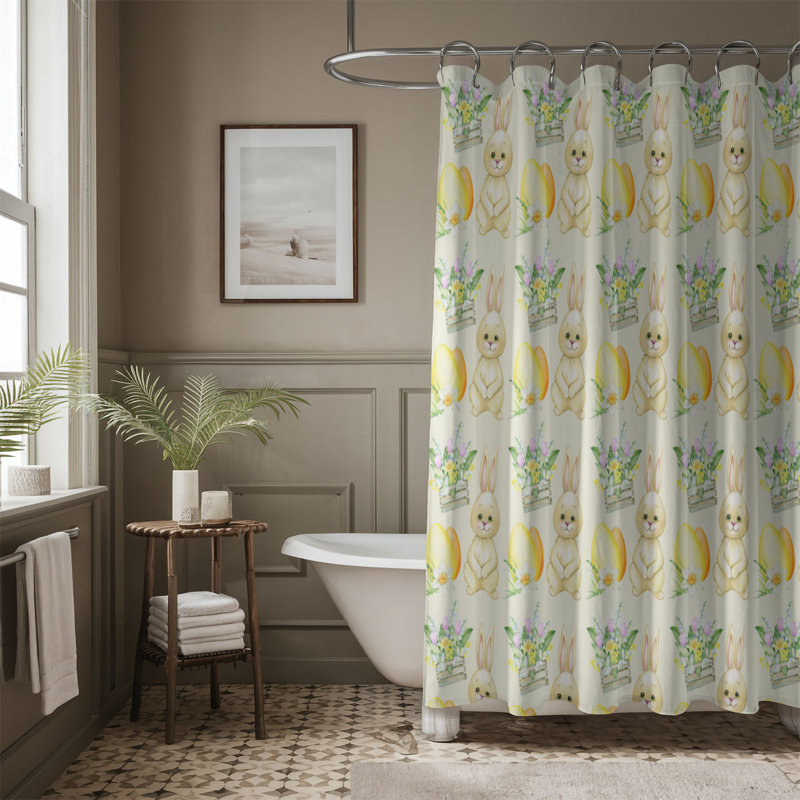 Bunny Prints - Rideau de douche standard 1 pièce, H 74 po x l 71 po
