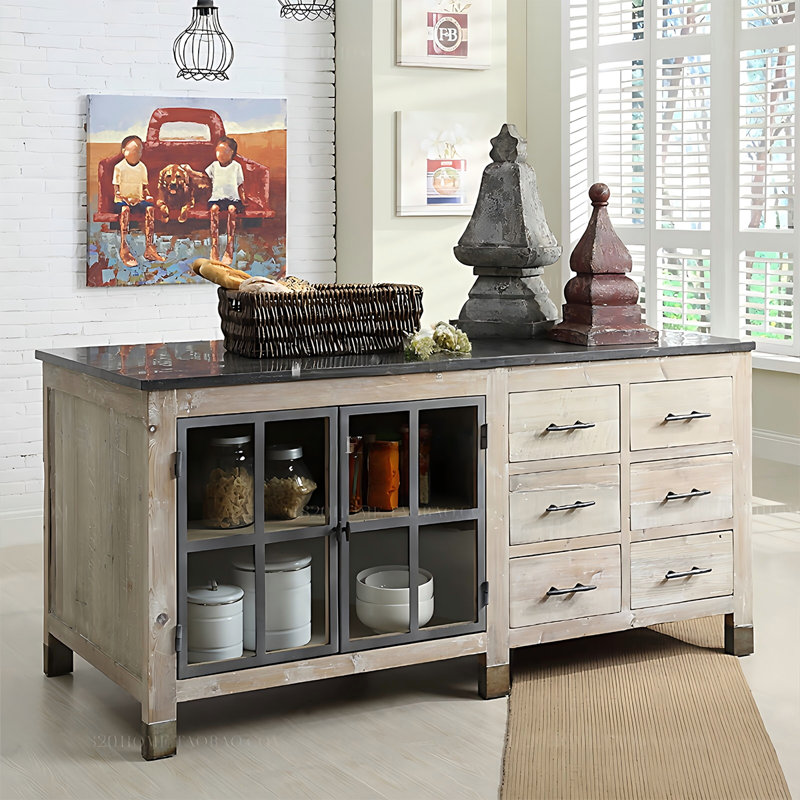 Îlot de cuisine en bois massif de style américain 62,99 ", 31.5" H x62.99"W x 23.62" D