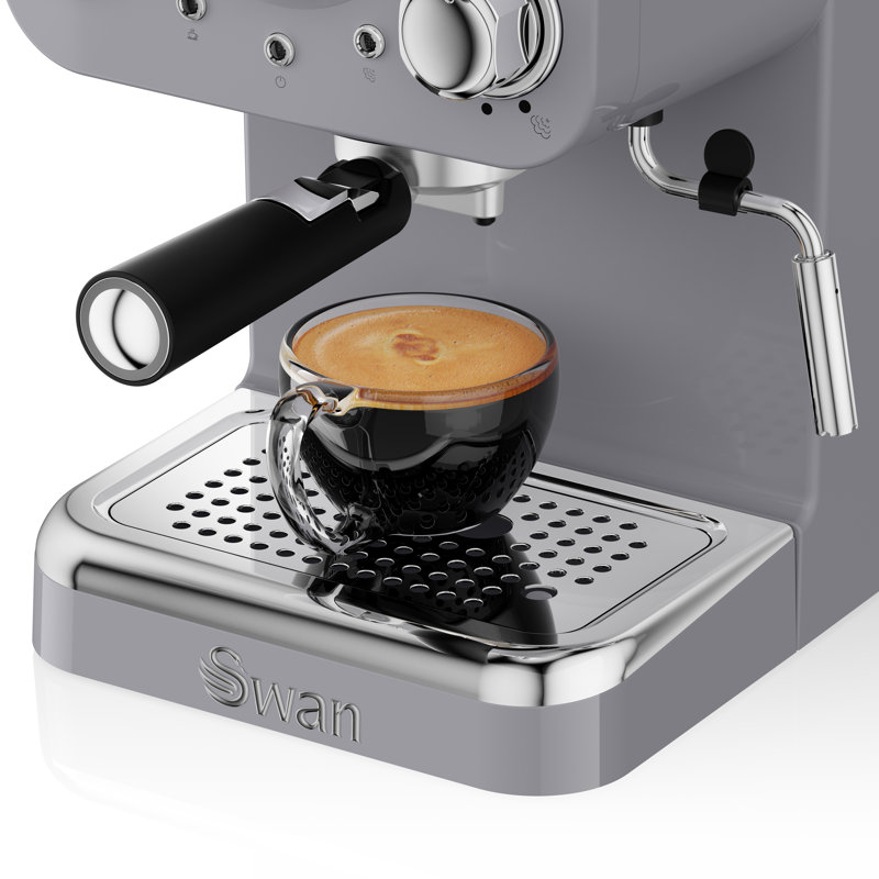Swan Retro Espresso Coffee Machine with Milk Frother, Steam Pressure Control,Detachable Water Tank, Grey