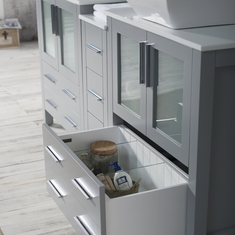 Ensemble de meuble-lavabo double 72 po avec miroir Mance, Gris métallique