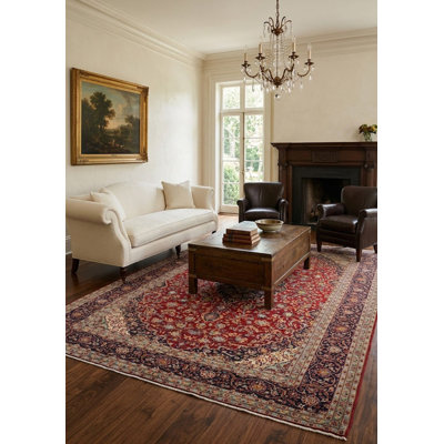 Tapis décoratif rétro en laine rouge traditionnel 10 x 14 pi