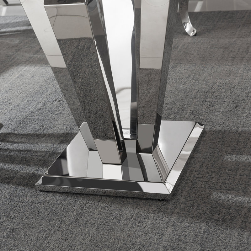Leeanna Faux Marble Top Metal Base Dining Table, White, Silver