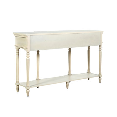 Vantor Traditional Retro Solid Wood Console Table with Turned Roman Legs, 3 Soft-Close Drawers, and Bottom Shelf Storage