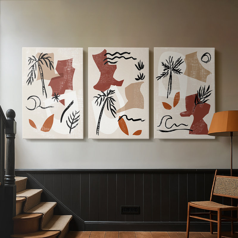 Soft Palms I  -Custom Wrapped Gallery Canvas - 3 Pieces