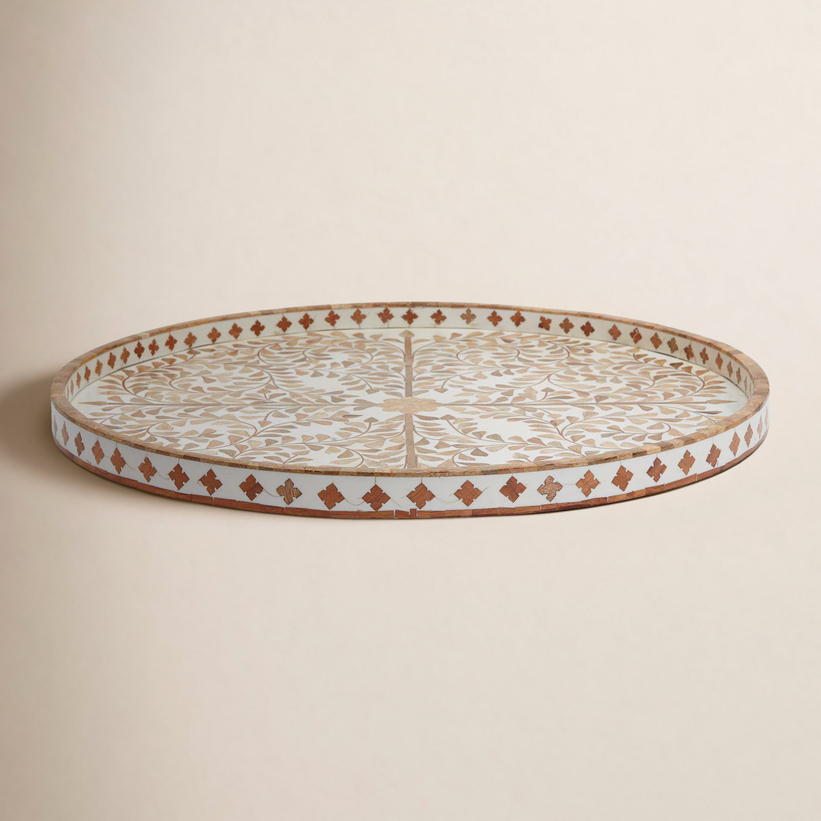 Jaipur Palace MOP Tray, Floral, Manufactured Wood/Mango Wood/Resin, White/Brown