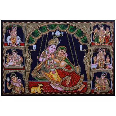 Radha Krishna On Swing | Traditional Colours With 24 Karat Gold | With Frame