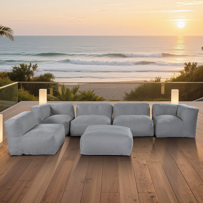 Canapé modulaire d'extérieur 6 pièces pour patio, jardin et piscine, Gris foncé