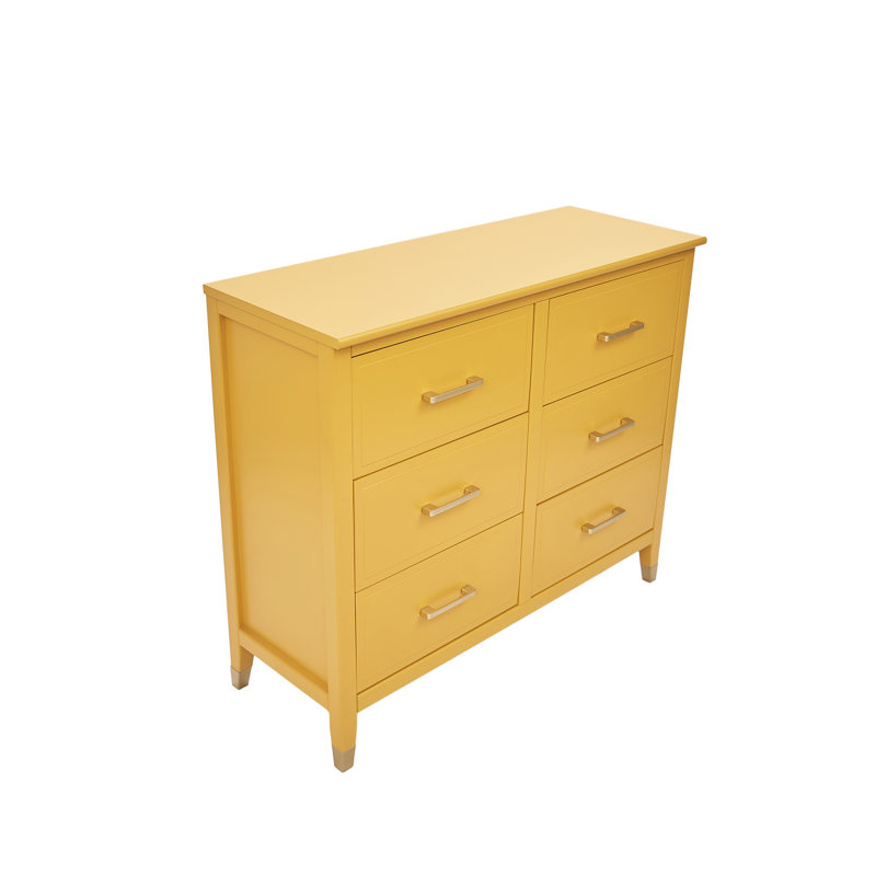 6 Drawer 105Cm W Double Dresser, Mustard