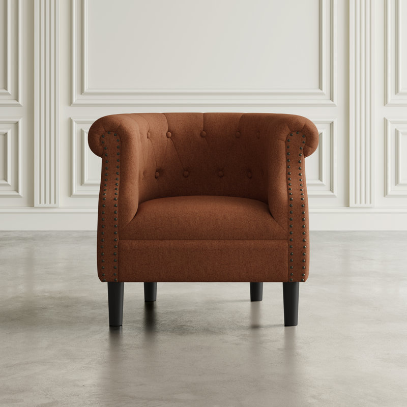 Fauteuil demi-tonneau rembourré contemporain Lily, Polyester 100% épice