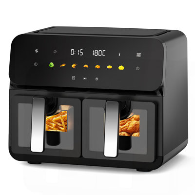 10QT Dual Air Fryer, Double Basket Air Fryer With 2×5QT Baskets,  Digital Touchscreen Control, Easy-View Window, Synccook Function, Cook 2 Dishes At Once For Family Of 4-6, 1700W
