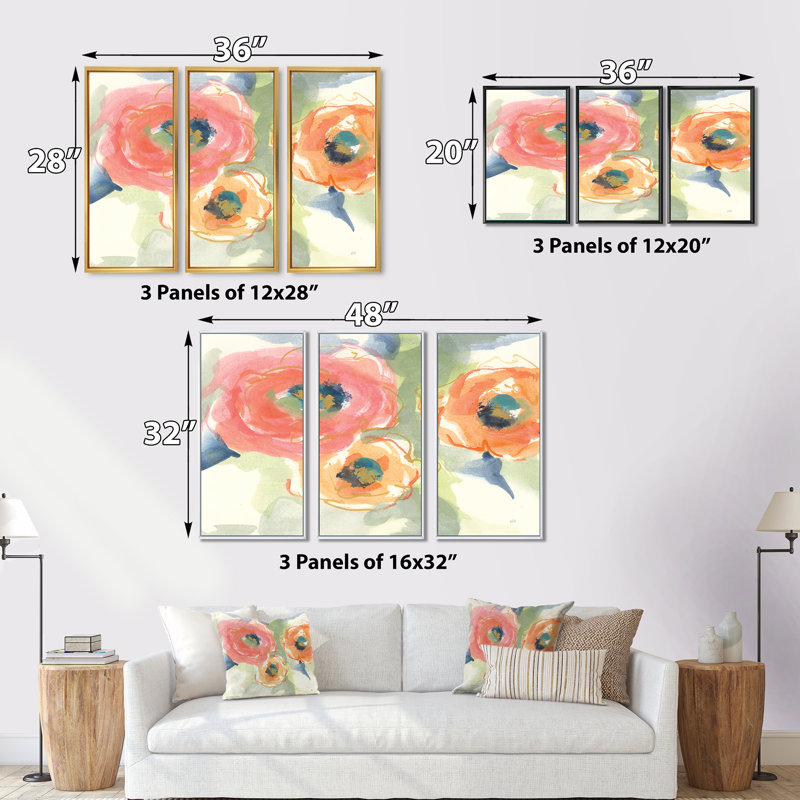 Multicolore Buttercup II - ensemble d'art mural sur toile encadré traditionnel de 3
