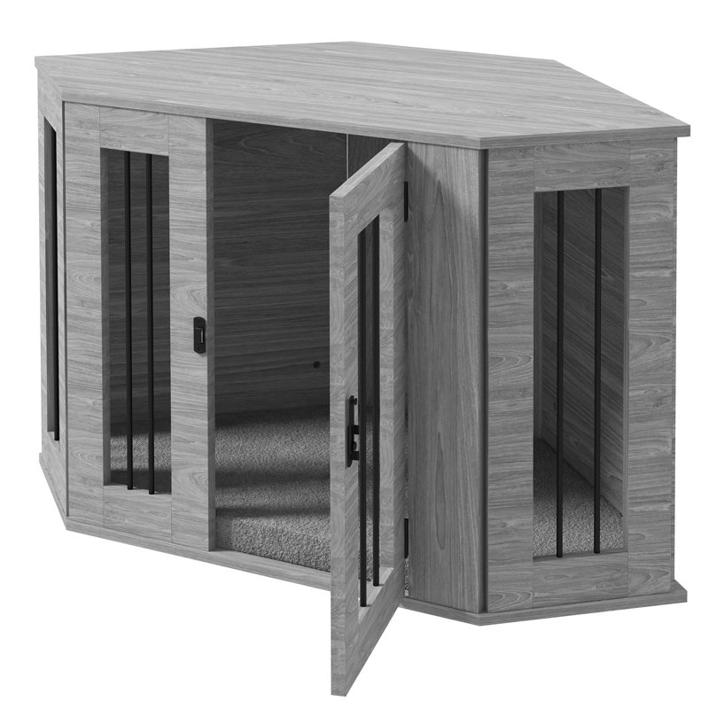 Dog Crate Furniture for Medium Dogs with Cushion Large Door - Grey