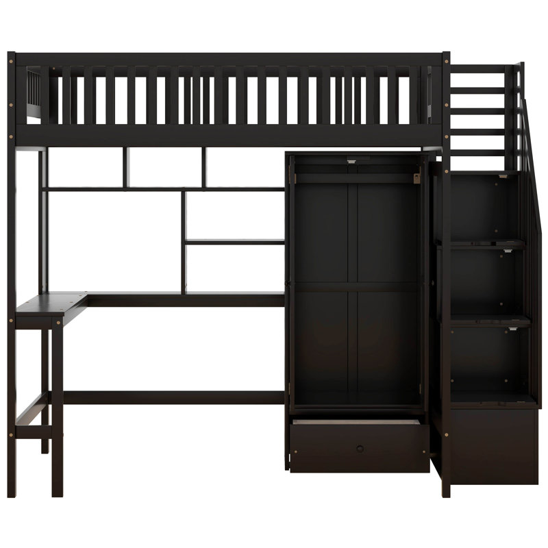 Lit mezzanine double avec tiroirs Jarlegav Kids, Espresso
