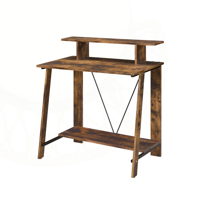 Writing Desk With Upper Shelf, Weathered Oak