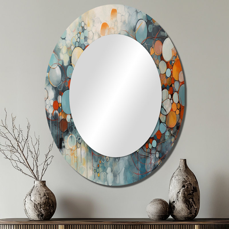 Orange And Blue Geometric Illusions - Orange Modern Oval Wall Mirror, 40" x 30"