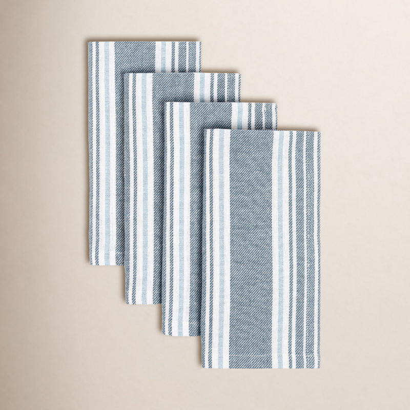 over&back Woven Striped Cloth Napkins, Blue