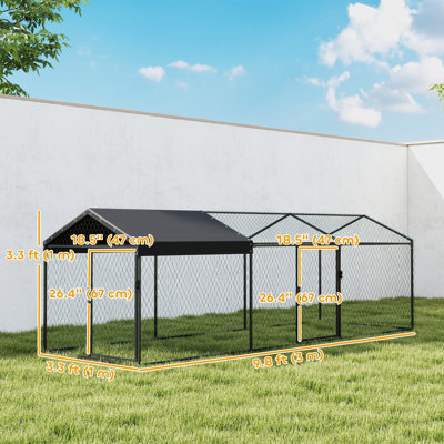 Grand poulailler en métal, poulailler 118 po x 39 po x 39 po avec housse imperméable et anti-UV pour 3 à 5 volailles, cage à volaille pour la cour arrière