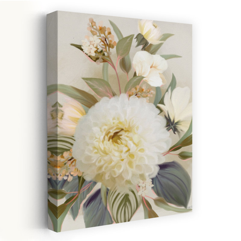 Floral Variegate II - bouquet de fleurs blanches contemporaines Dahlia, H 24 po x l 16 po