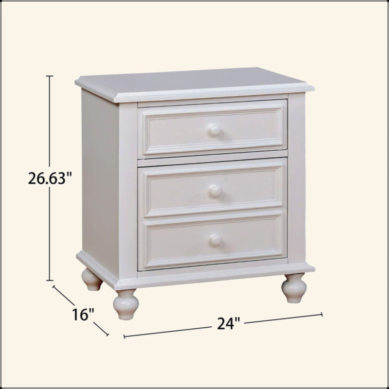 Table de chevet en bois avec 2 tiroirs, blanc