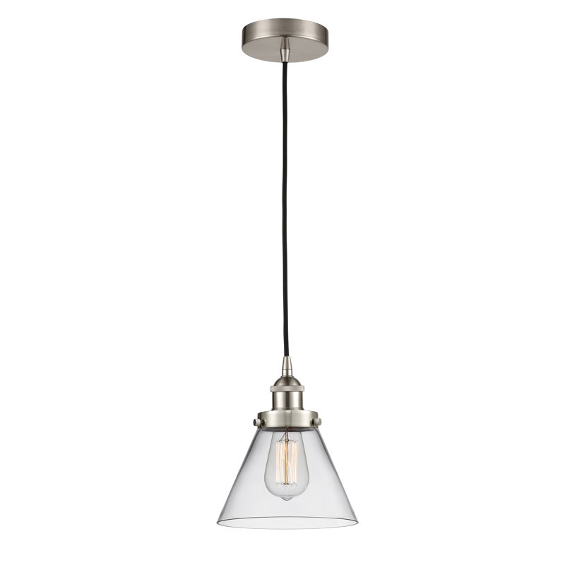 Luminaire suspendu conique à 1 lumière Annis, Nickel satiné brossé, DEL, Transparent