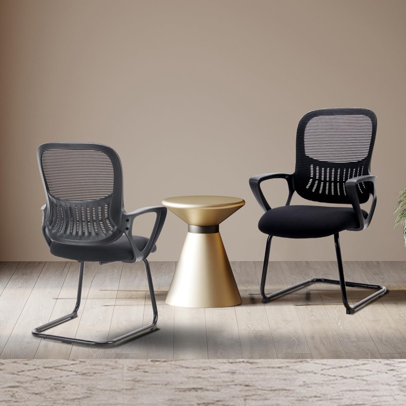 Home Office Desk Chair No Wheels Set Of 4, Ergonomic Executive Sled Base Mesh Computer Chairs With Comfy Arms And Lumbar Support For Home Bedroom Waiting Reception Guest