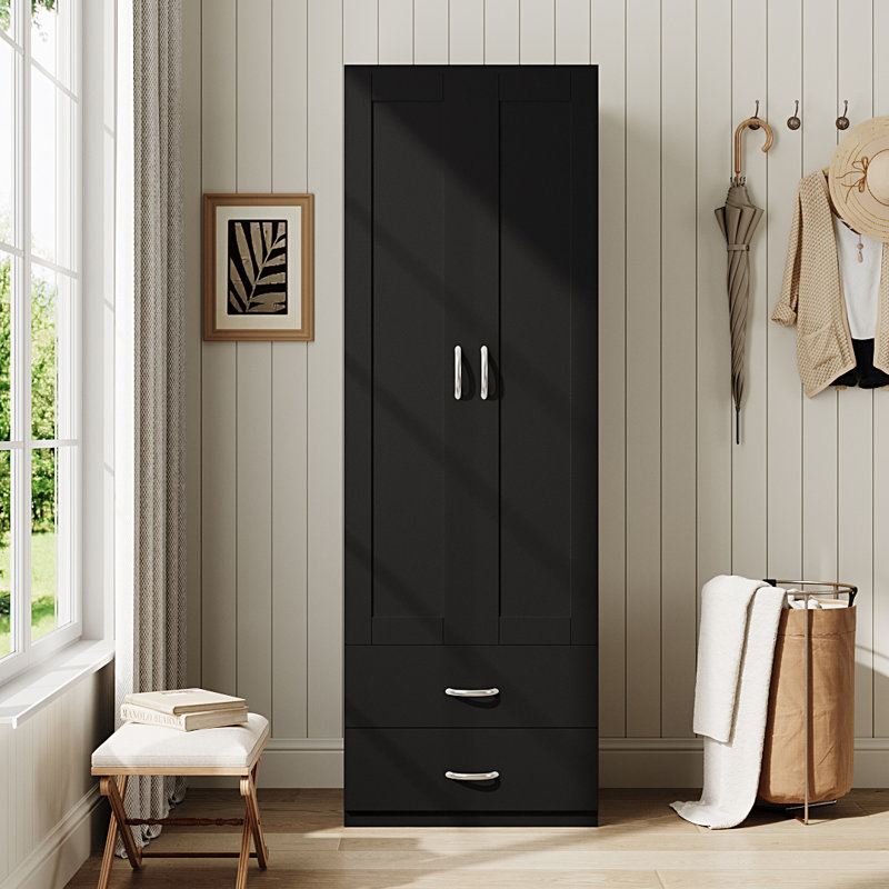 2 Door Engineered Wood Wardrobe, Black