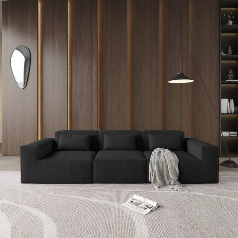 Canapé modulaire à 3 places Urban Plus avec revêtement en velours Cloud, Velours noir