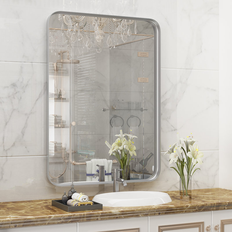 Miroir d'appoint Eitzen, Argent, 36 po x 24 po
