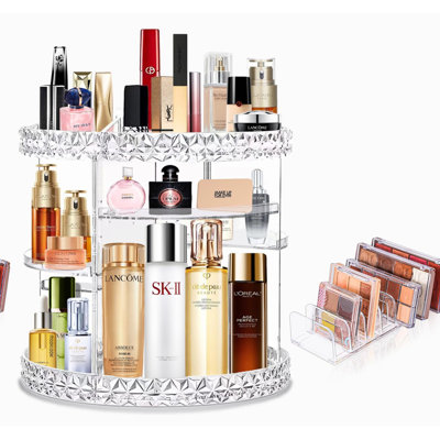 360° degree Clear Skincare & Makeup Organizer with Adjustable Layers - Large Capacity Cosmetic Storage