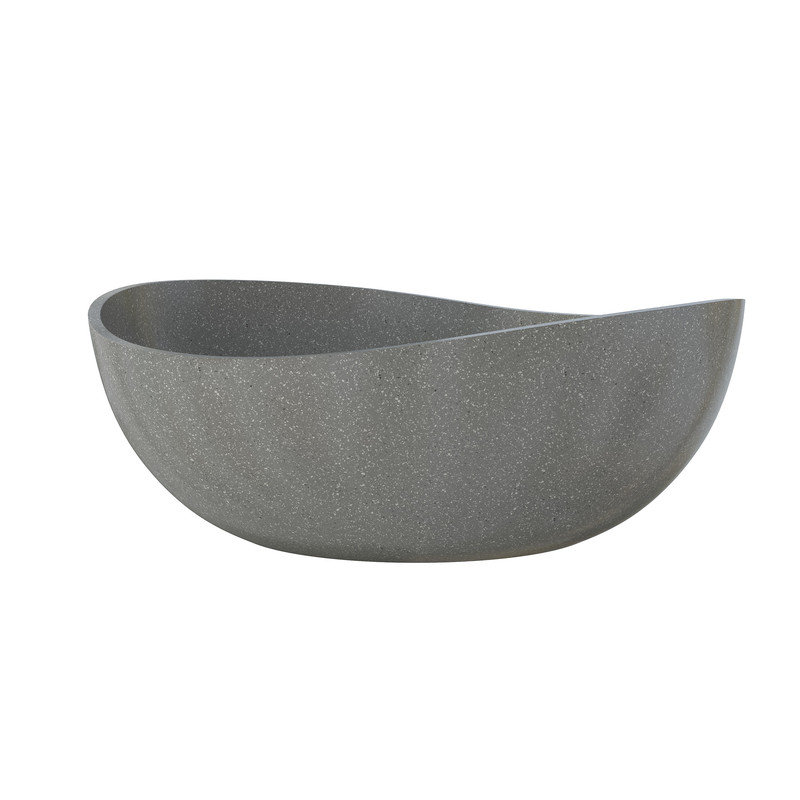 65"×39" Terrazzo Wavy Freestanding Solid Surface Tub Outdoor Stone Concrete Soaking Bathtub, Gray