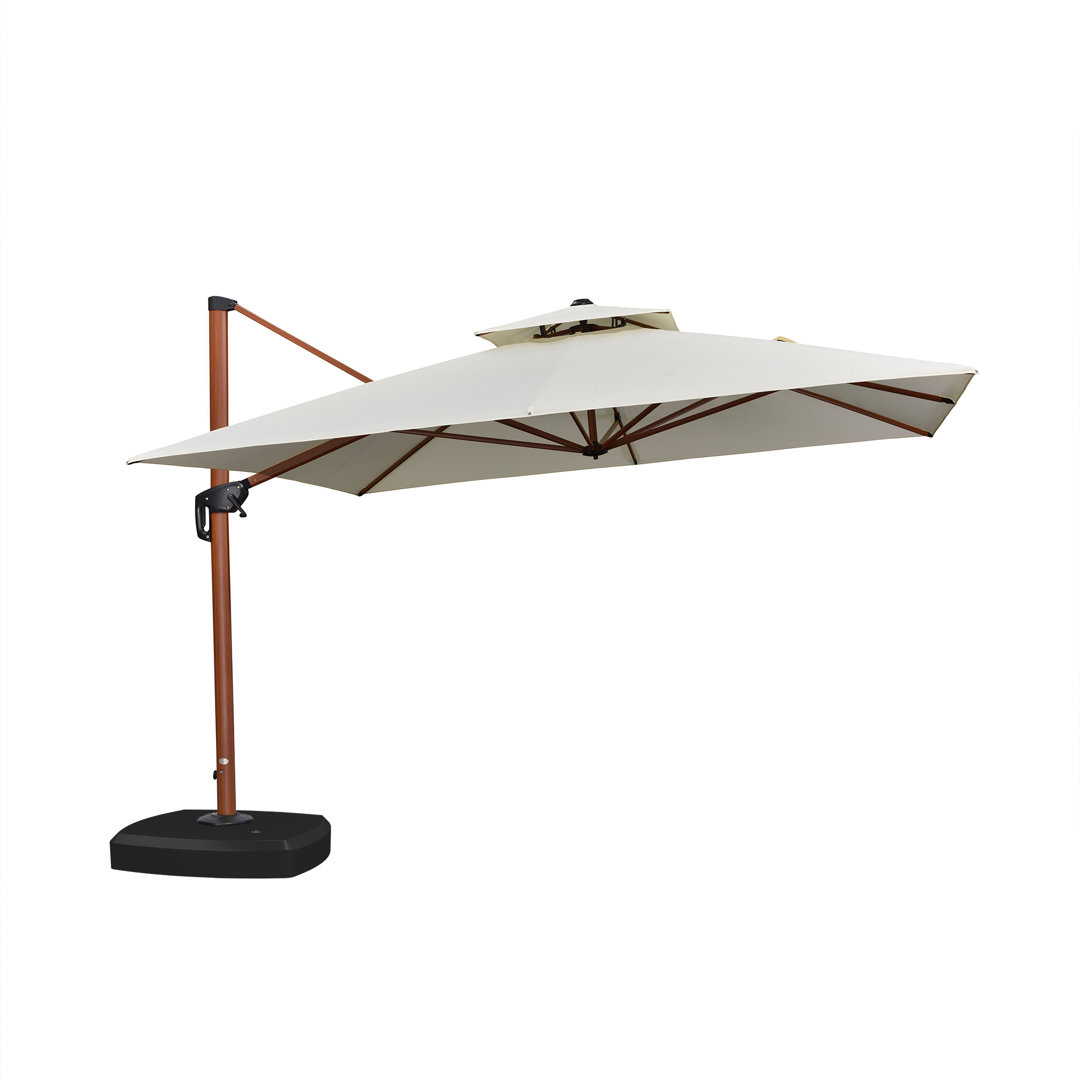 Ruchama 132'' Square Wood Pattern Cantilever Umbrella with wheeled Base Arlmont & Co. Fabric 