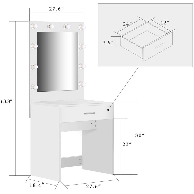 Coiffeuse avec Miroir dorukhan, Blanc