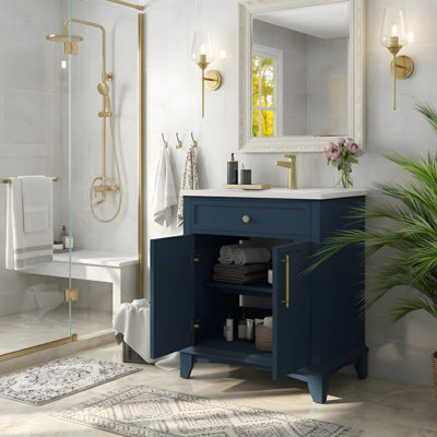Meuble-lavabo 28 po avec lavabo en céramique, portes à fermeture douce et tablettes réglables
