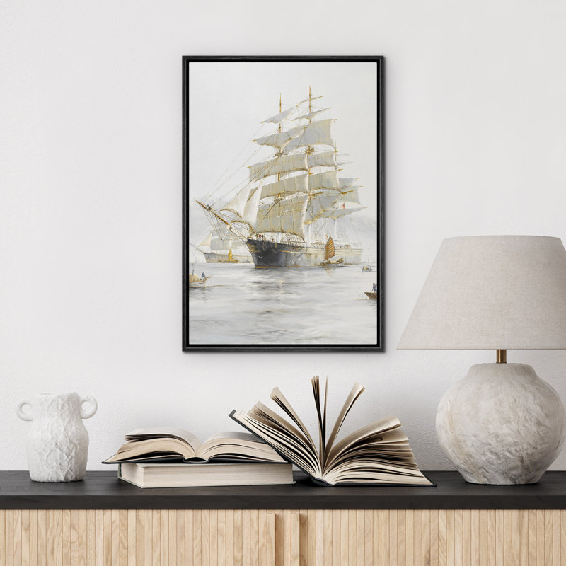 Scène côtière classique avec illustrations de paysage marin antique, Noir, H 24 po x l 16 po