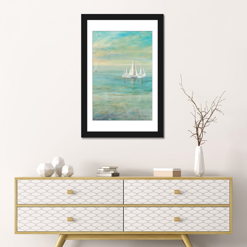 Sunrise Sail Sailers II, reproduction d'art sur toile tendue, H 24 po x l 16 po x P 1 po, Papier beaux-arts encadré noir