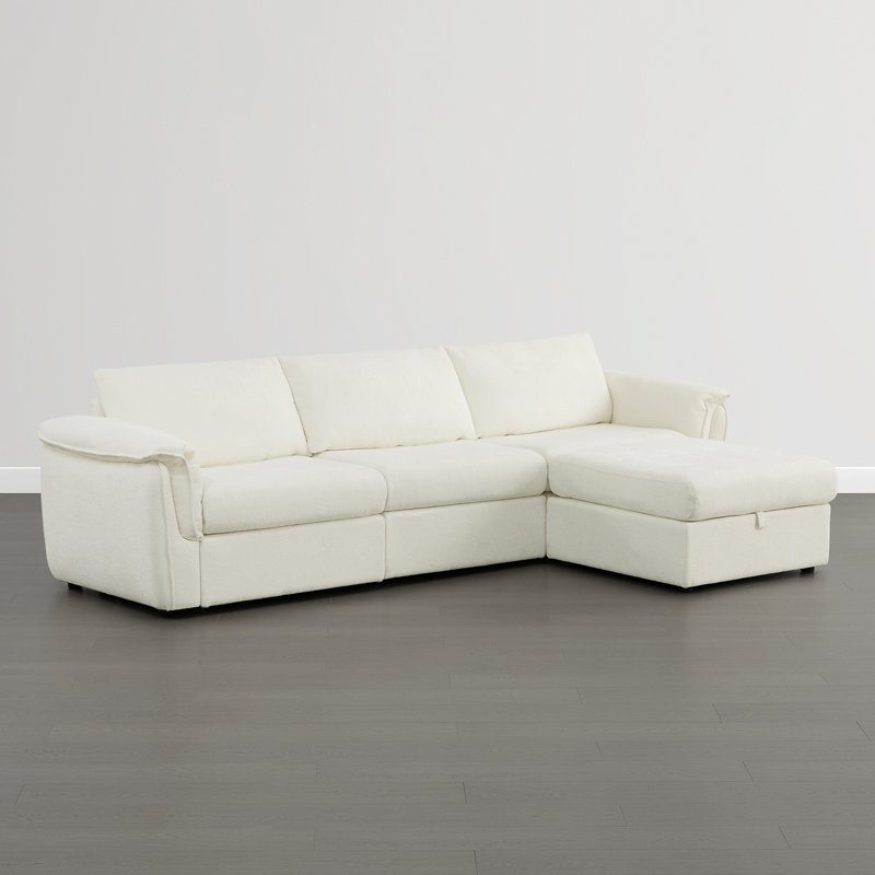 Elysion 122" W Modern 4-Piece Upholstered Modular Sectional Sofa With Ottoman, Cream Polyester