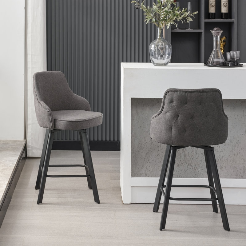 Bar Stools Set of 2/3/4, 26/30" Swivel High Back Bar Height Bar Stools, Counter Stool (26" Seat Height), Gray, 3