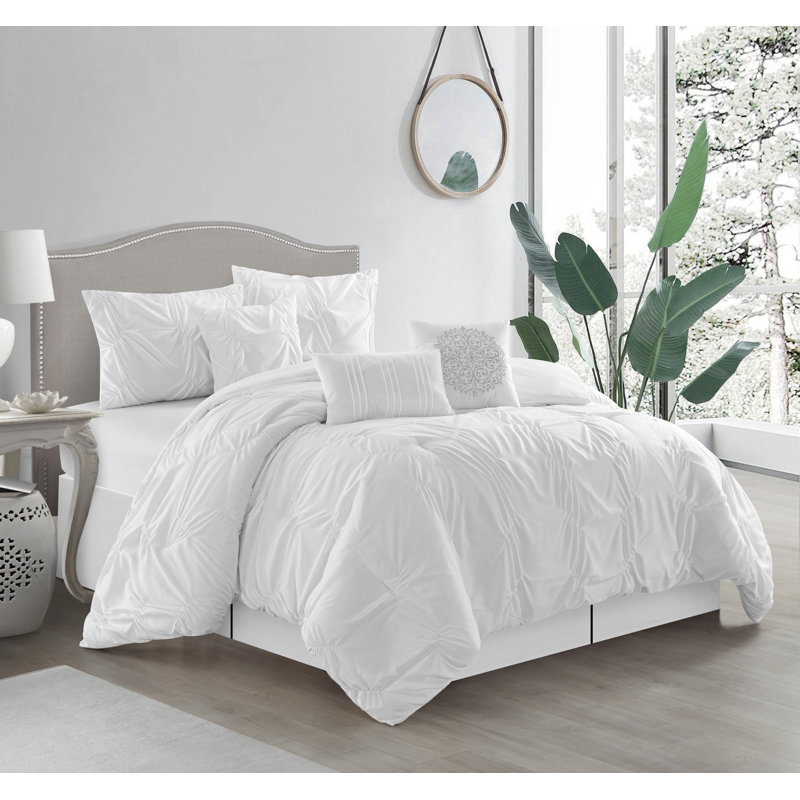 Tatum Microfiber 7 Piece Comforter Set, Queen Comforter + 6 Additional Pieces , White